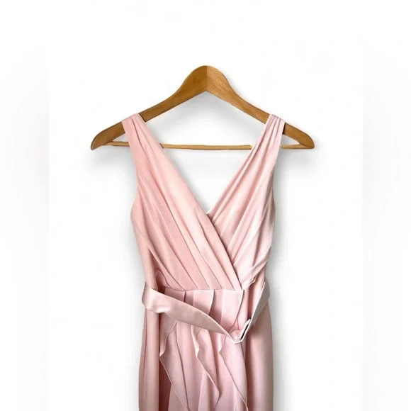 pink vera wang bridesmaid dresses Final Sale] Peacock Satin 3/4 Long Slit Sleeve V-Neck Slit Pleated Br  NZ  Bridal